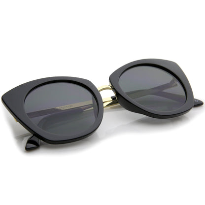 Bold Round Metal Temple Cat Eye Sunglasses