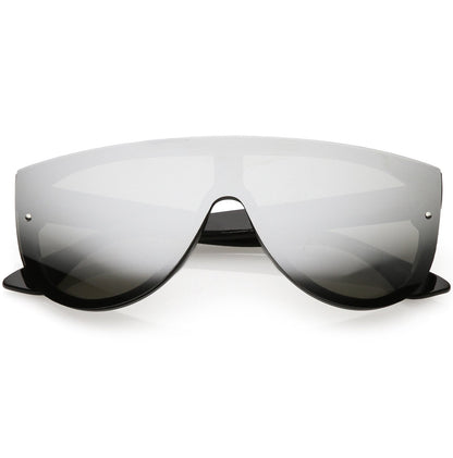 Retro Modern Flat Top Mirror Lens Shield Aviator Sunglasses 9798
