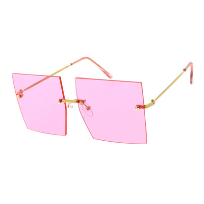 Luxe Rimless Studded Accent Oversize Square Sunglasses D124