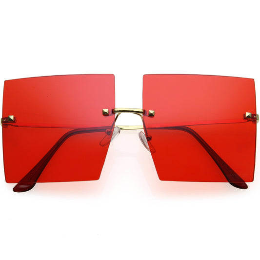 Luxe Rimless Studded Accent Oversize Square Sunglasses D124
