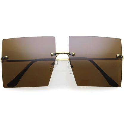 Luxe Rimless Studded Accent Oversize Square Sunglasses D124
