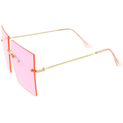 Luxe Rimless Studded Accent Oversize Square Sunglasses D124